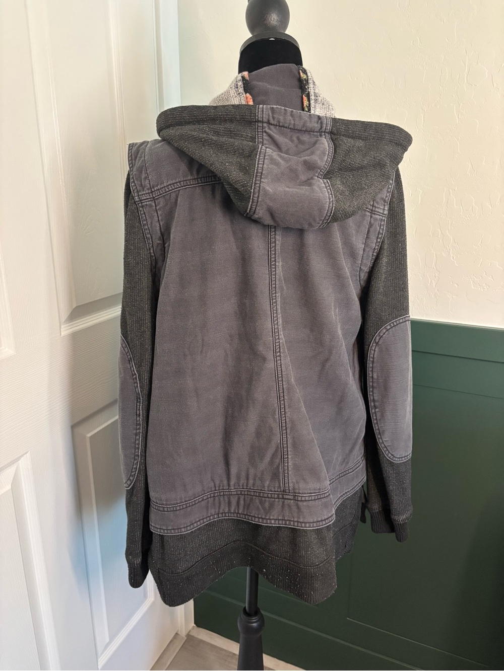 Free People Hooded Utility Jacket Sweater Mix Media Gray S - Picture 4 of 16